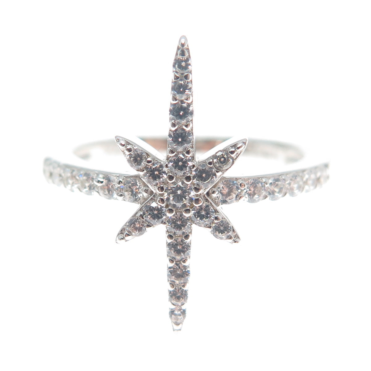 DSMK 925 Sterling Silver Round-Cut C Z Star of Bethlehem Ring Size 7.25