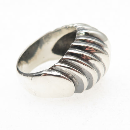 925 Sterling Silver Vintage Modernist Ribbed Dome Oxidized Ring Size 9