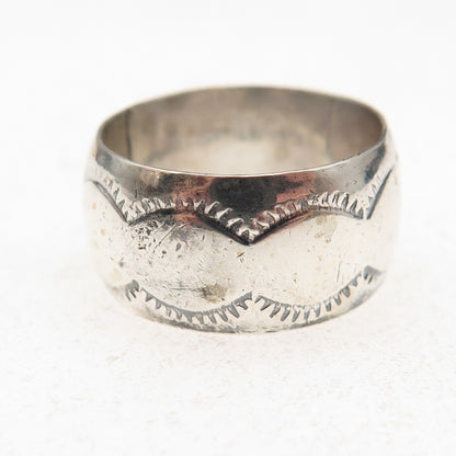 Old Pawn 925 Sterling Silver Vintage Southwestern Tribal Wide Band Ring Size 8.5