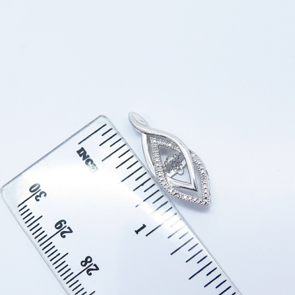 925 Sterling Silver Real White Diamond Twisted Marquise Shape Slide Pendant