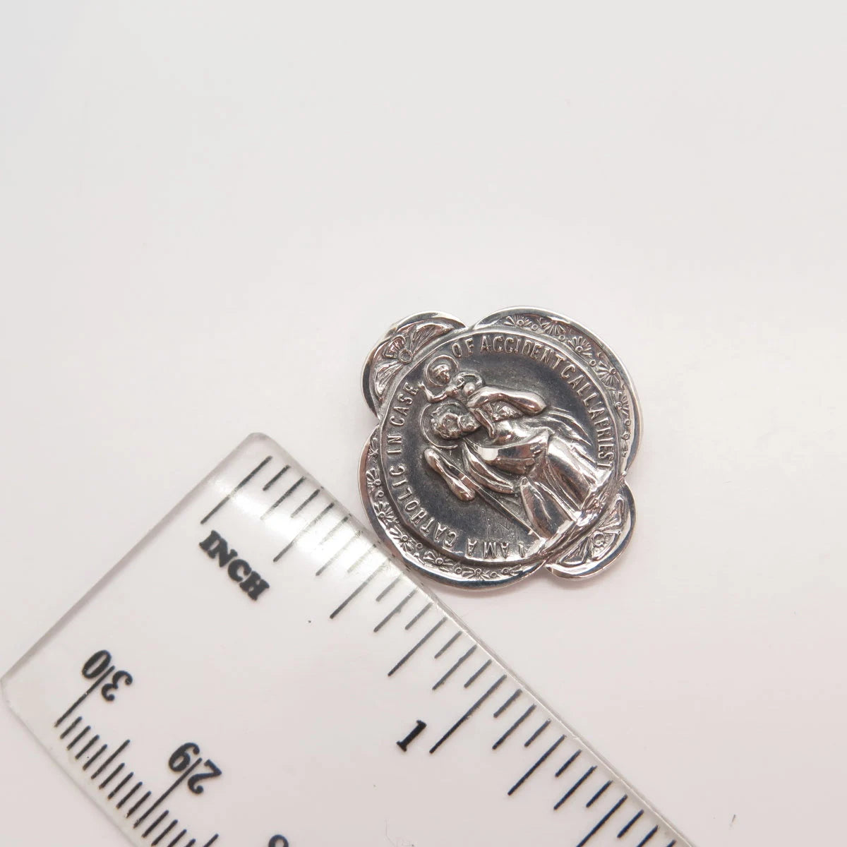 925 Sterling Silver Antique Creed St. Christopher Religious Pin Brooch