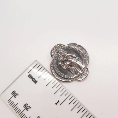 925 Sterling Silver Antique Creed St. Christopher Religious Pin Brooch