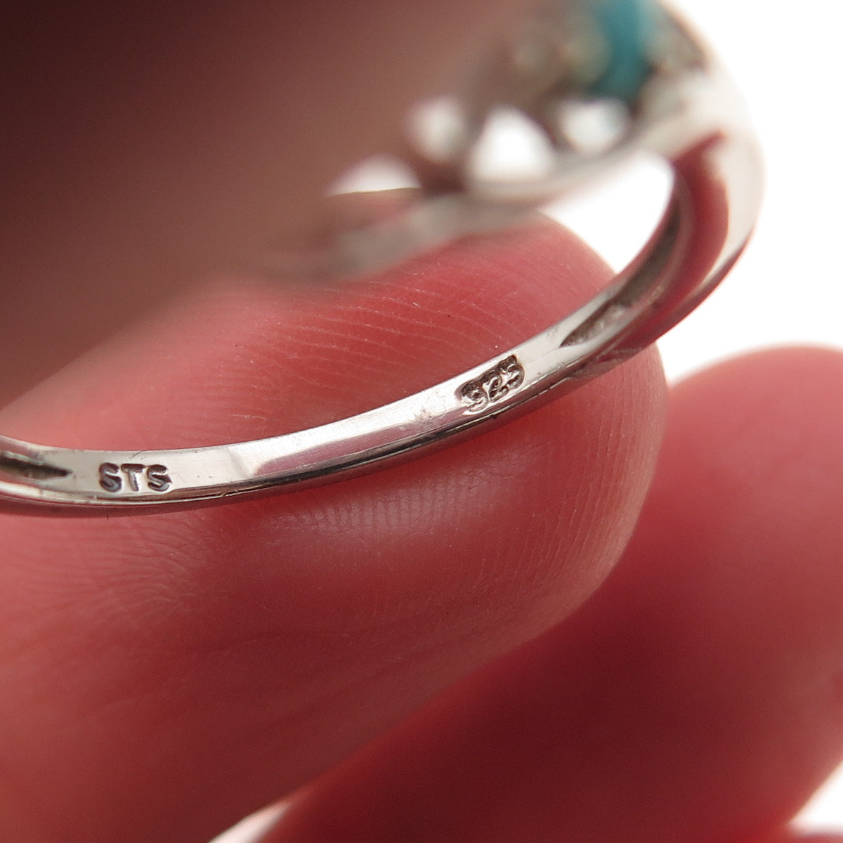 Chuck Clemency 925 Sterling Silver Real Turquoise & White Topaz Ring Size 8.25