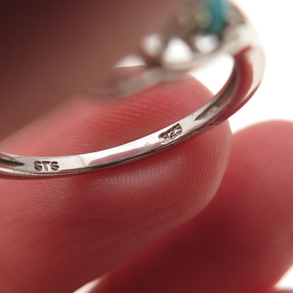 Chuck Clemency 925 Sterling Silver Real Turquoise & White Topaz Ring Size 8.25
