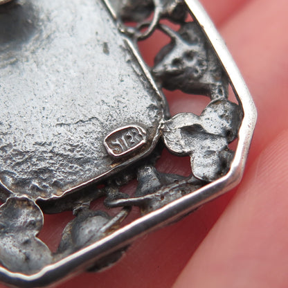 925 Sterling Silver Vintage Real MOP Floral Leaf Oxidized Earrings