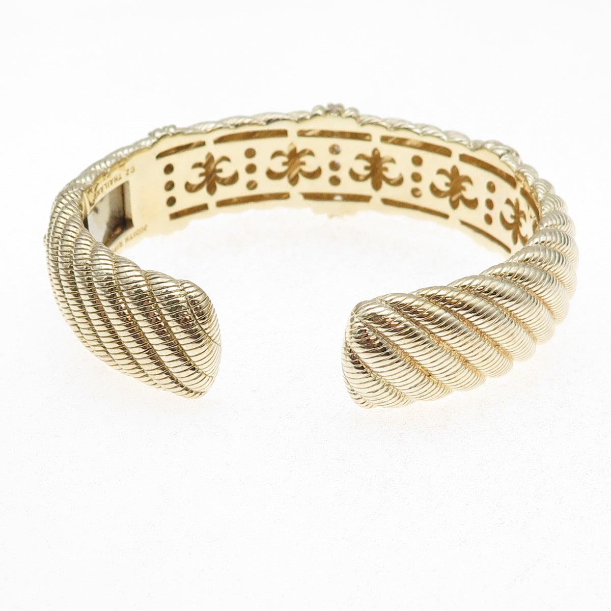 Judith Ripka 925 Sterling Silver Gold Plated C Z Heavy 73.0g Cuff Bracelet 7.25"