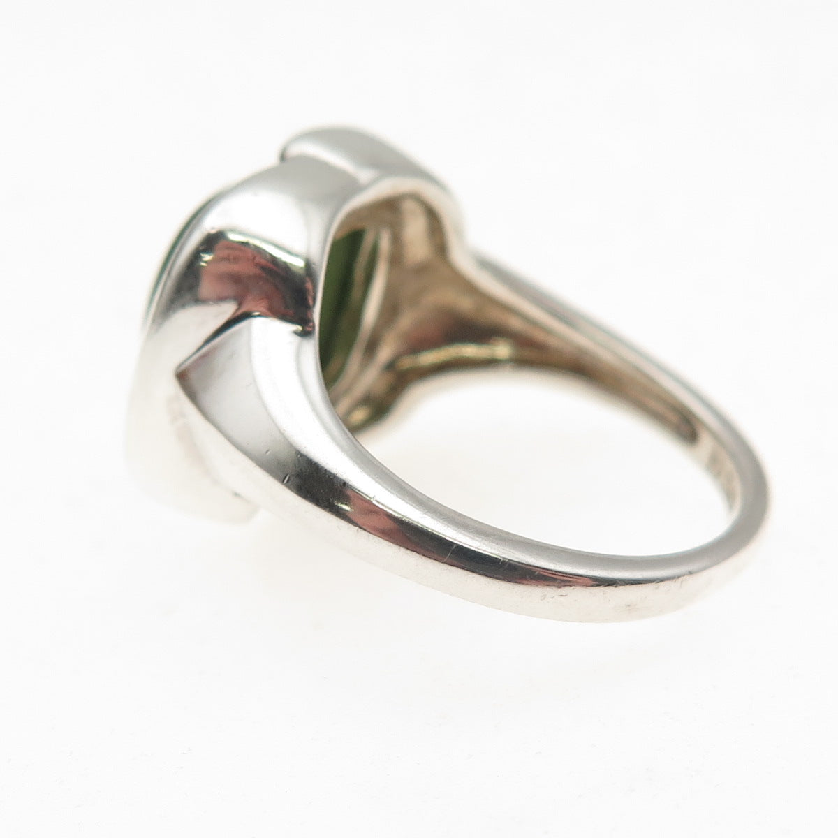 Michelle Albala 925 Sterling Silver Vintage Real Jade Modernist Ring Size 7