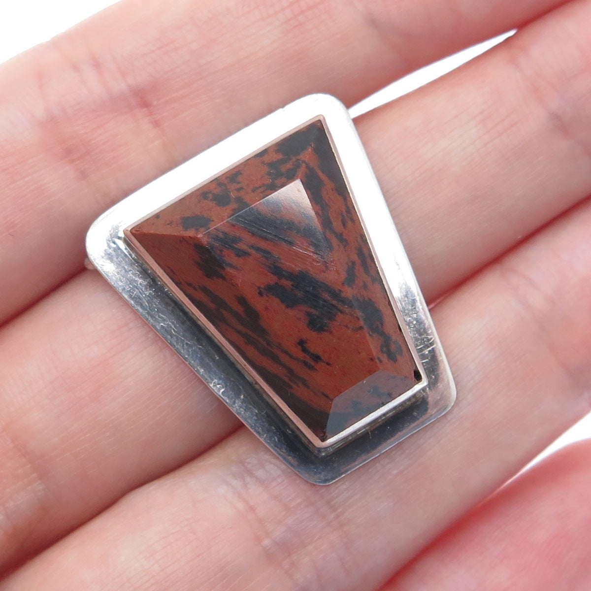 925 Sterling Silver Vintage Real Mahogany Jasper Modernist Slide Pendant