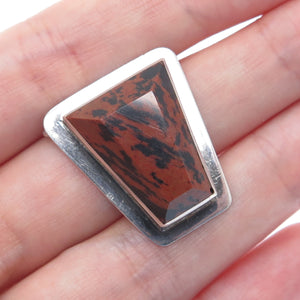 925 Sterling Silver Vintage Real Mahogany Jasper Modernist Slide Pendant