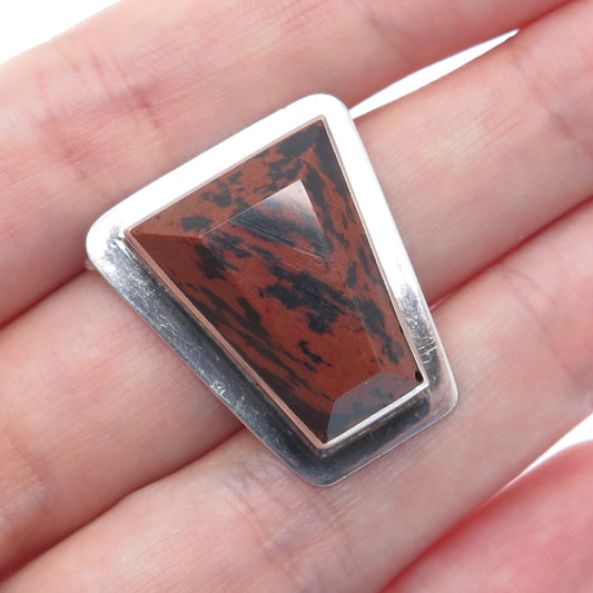 925 Sterling Silver Vintage Real Mahogany Jasper Modernist Slide Pendant