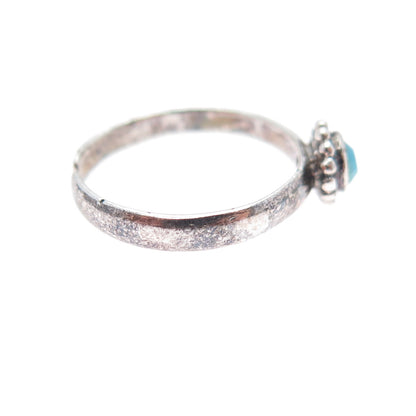 925 Sterling Silver Vintage Real Turquoise Oxidized Adjustable Ring Size 3.75