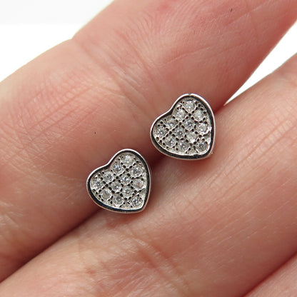 925 Sterling Silver Round-Cut C Z Sparkle Heart Stud Earrings
