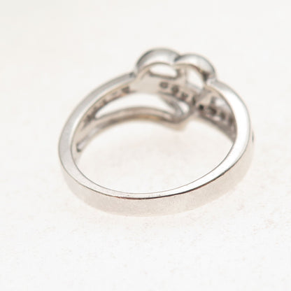 925 Sterling Silver Real Round-Cut Diamond Heart Ring Size 7