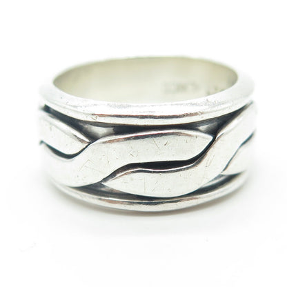 925 Sterling Silver Vintage Mexico Braided Rotating Band Ring Size 7.75