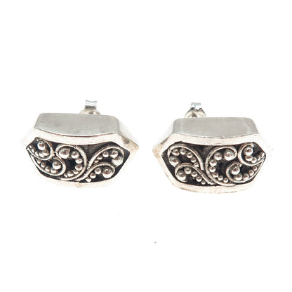 LOIS HILL Sterling Silver Vintage Granulated Signature Scroll Oxidized Earrings