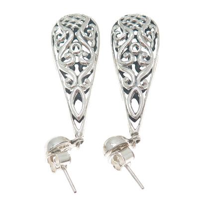 PLATELLA 950 Silver Vintage Swirl Teardrop Dangle Earrings