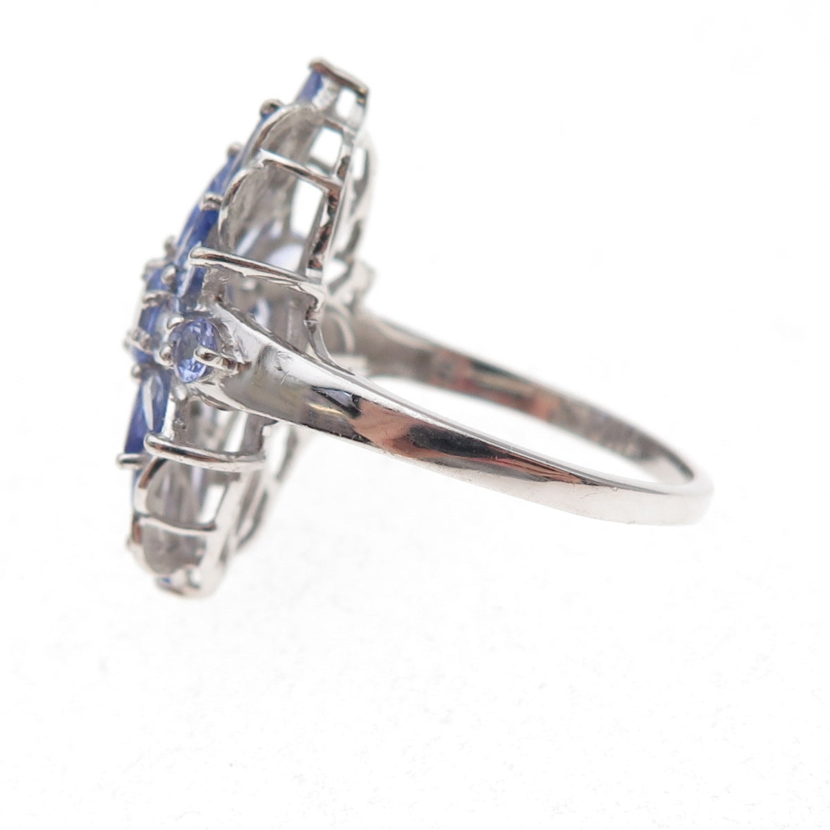 Chuck Clemency 925 Sterling Silver Real Tanzanite Floral Ring Size 8