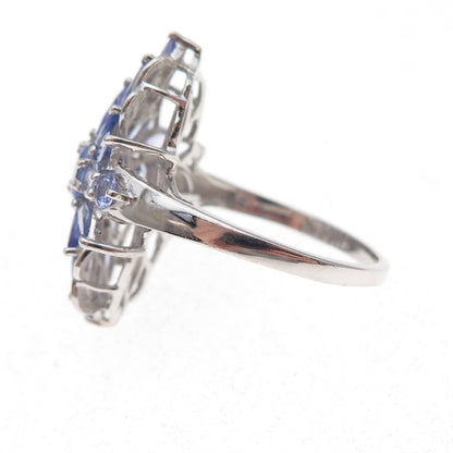 Chuck Clemency 925 Sterling Silver Real Tanzanite Floral Ring Size 8