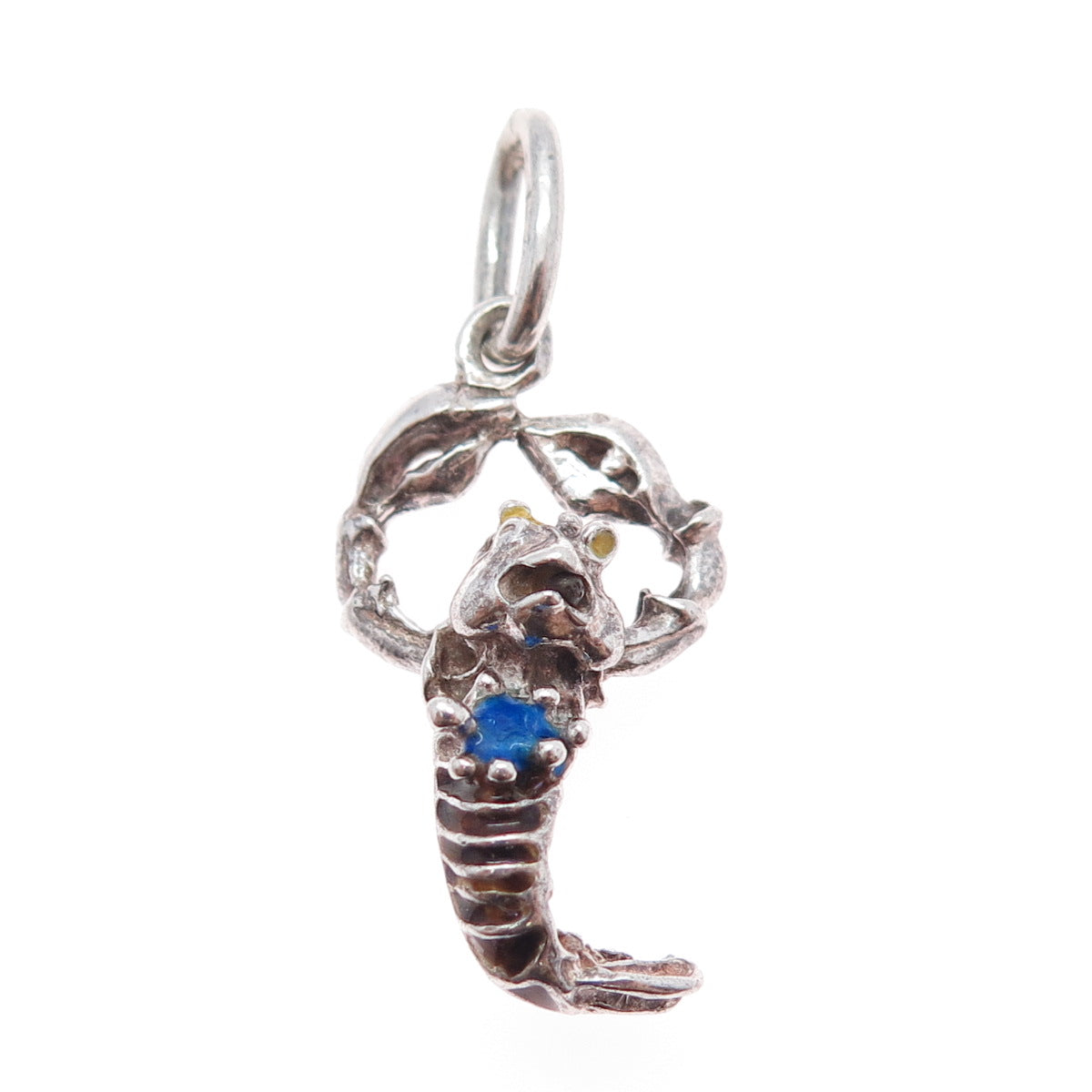 925 Sterling Silver Vintage Enamel Lobster Oxidized Charm Pendant