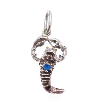 925 Sterling Silver Vintage Enamel Lobster Oxidized Charm Pendant