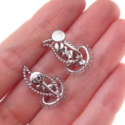 Tru-Kay Sterling Silver Antique Art Deco Rhinestone Floral Screw Back Earrings