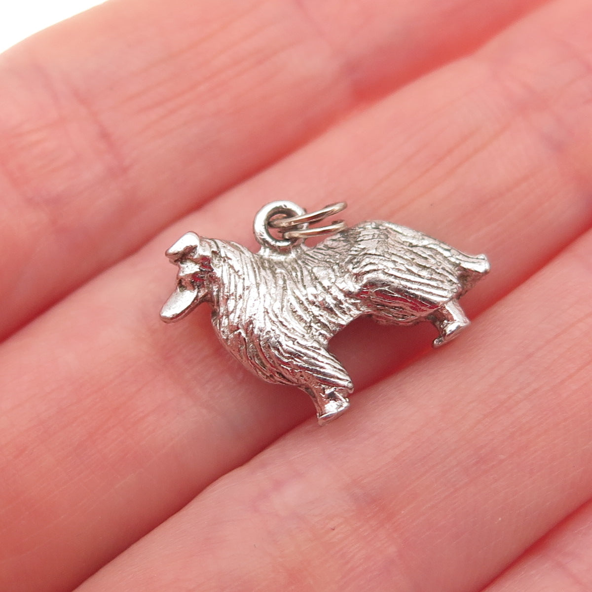 925 Sterling Silver Vintage Border Collie Dog 3D Mini Charm Pendant