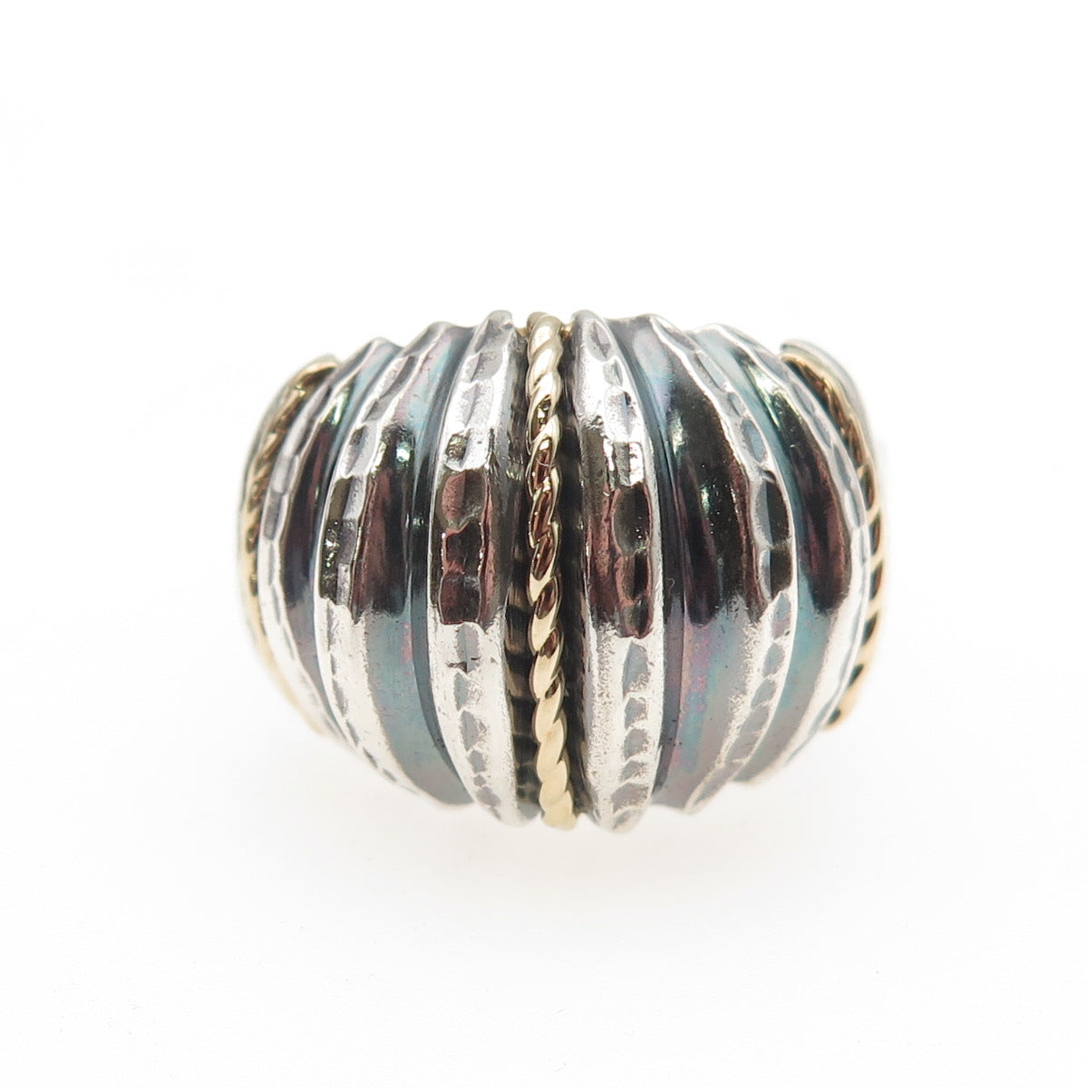 MICHAEL ANTHONY 925 Sterling Silver 14K Gold Vintage Modernist Dome Ring Size 10