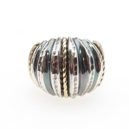 MICHAEL ANTHONY 925 Sterling Silver 14K Gold Vintage Modernist Dome Ring Size 10