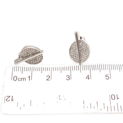 925 Sterling Silver Round-Cut C Z Modernist Disc Earrings