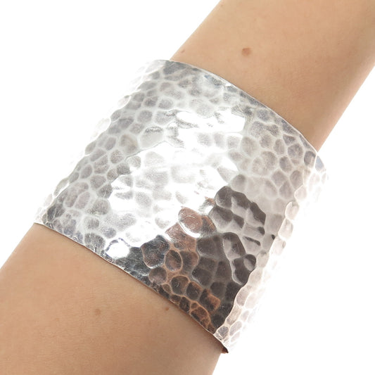 925 Sterling Vintage Hammered Heavy 101.7g Oxidized Adjustable Wide Bracelet 8"