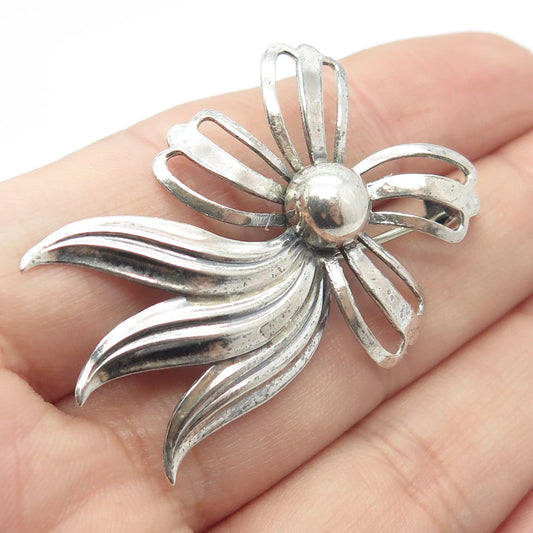 830 Silver Vintage Ribbon Bow Pin Brooch