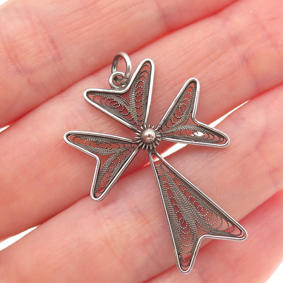 800 Silver Vintage Italy Charm Filigree Oxidized Charm Pendant