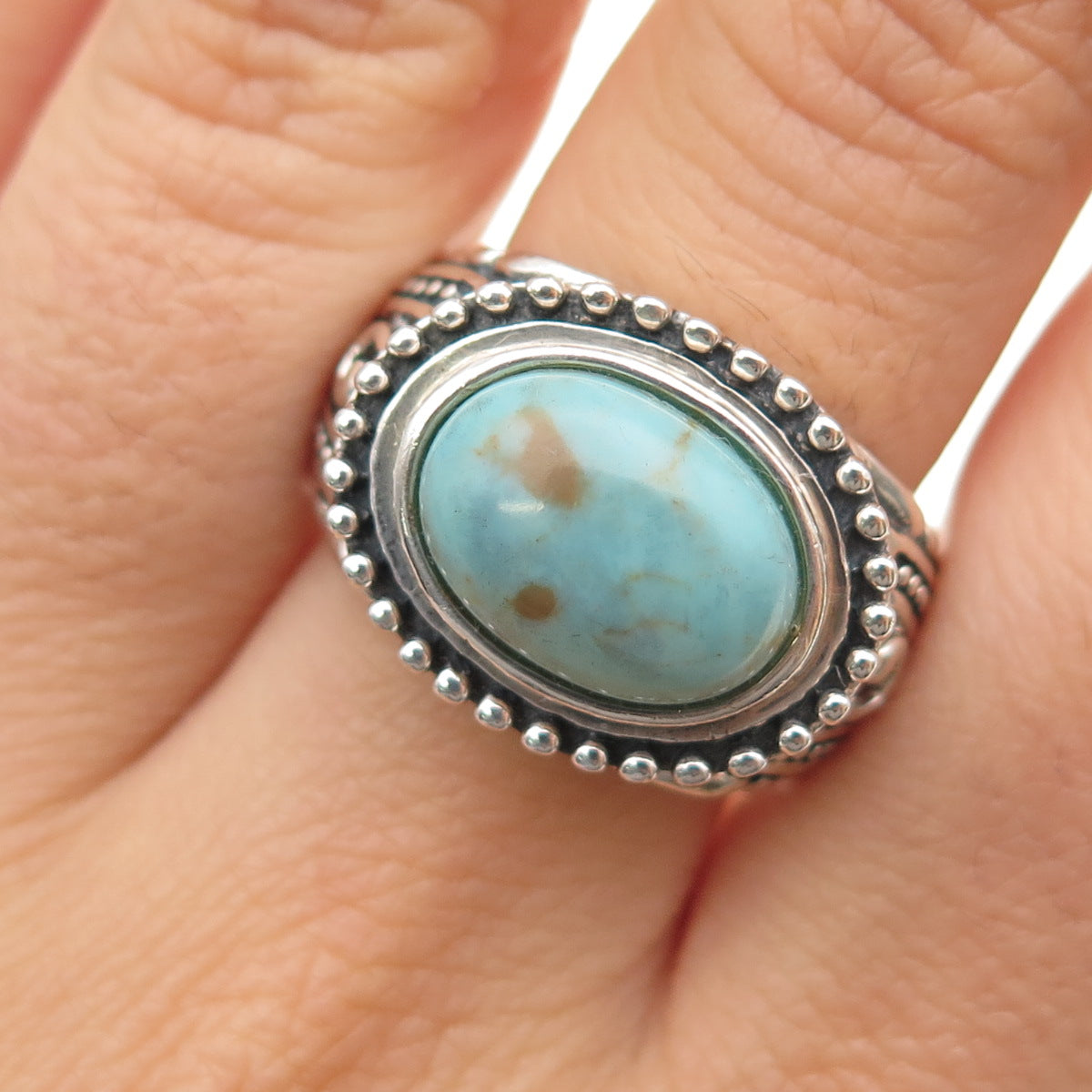 Collins Fine Jewelry Sterling Silver Vintage Real Tyrone Turquoise Ring Size 8
