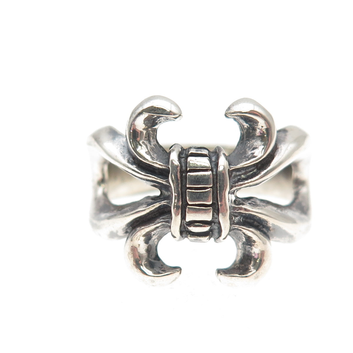 925 Sterling Silver Vintage Modernist Fleur de Lis Oxidized Ring Size 8