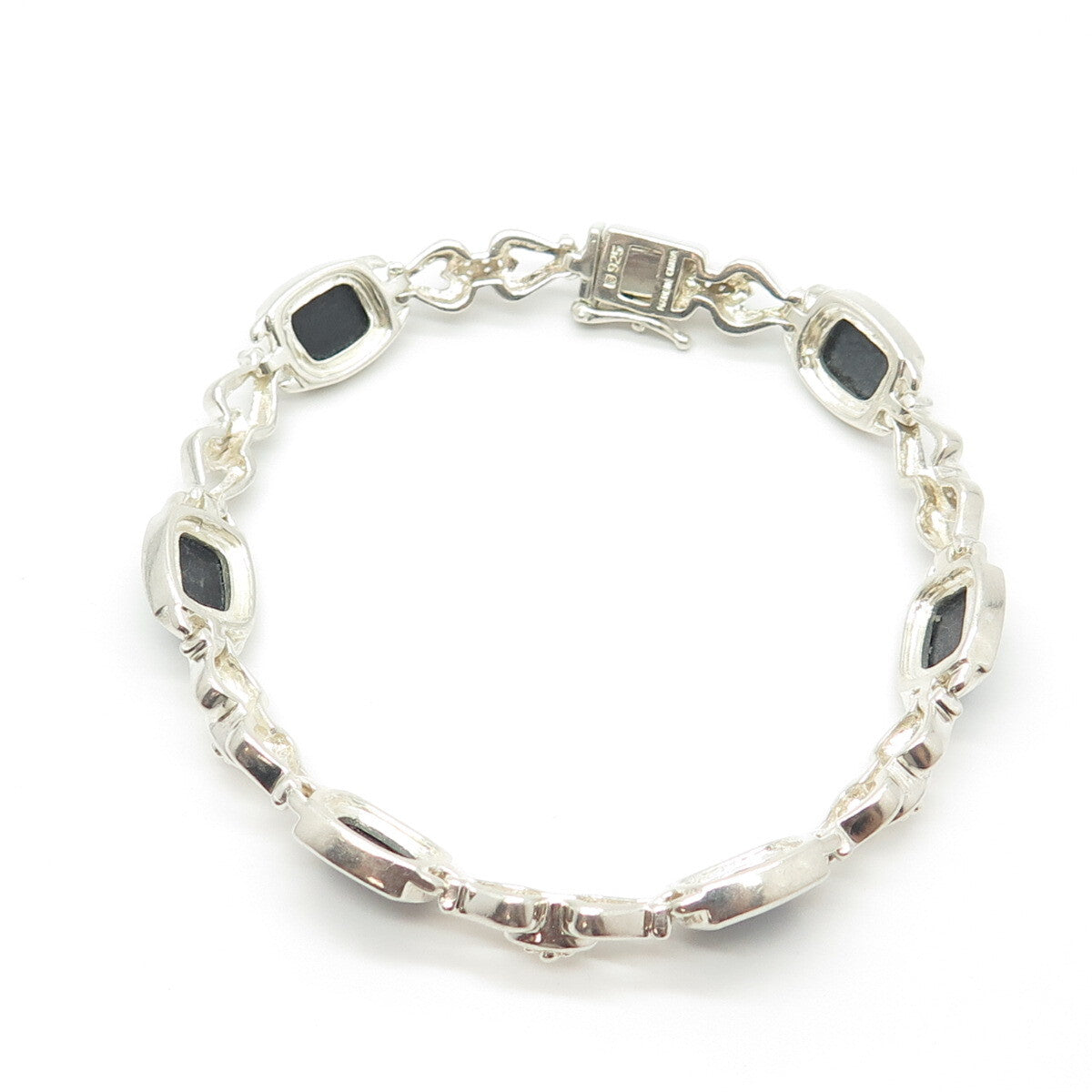 925 Sterling Silver Vintage Michelle Albala Opal Gem Tennis Link Bracelet 8.25"