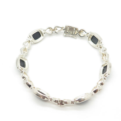 925 Sterling Silver Vintage Michelle Albala Opal Gem Tennis Link Bracelet 8.25"