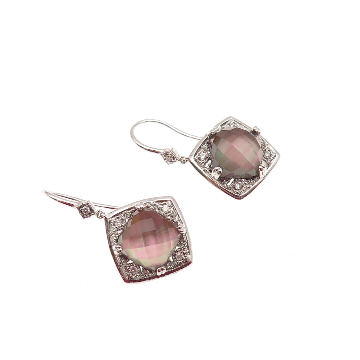 Gabriel & Co. 925 Sterling Silver Real Diamond & Abalone Shell Dangle Earrings