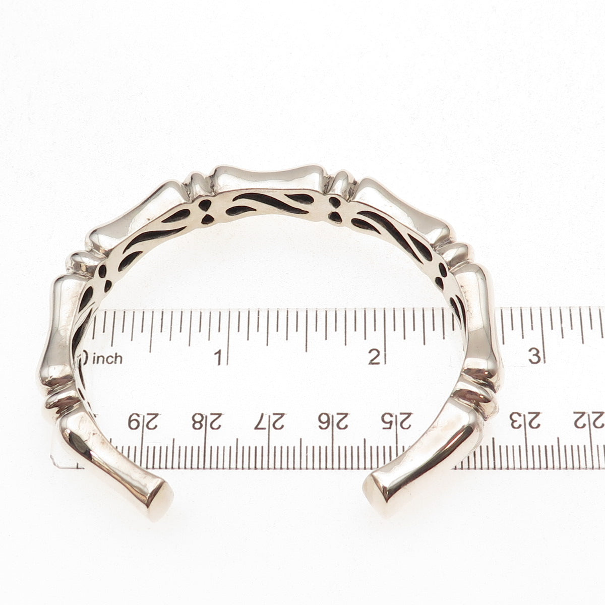 Rage 925 Sterling Silver Vintage Bamboo Adjustable Cuff Bracelet 7"