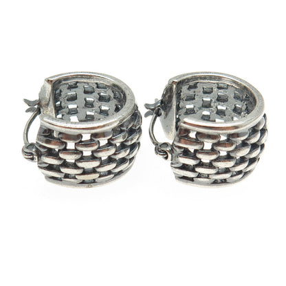 925 Sterling Silver Vintage Wicker Hinged Hoop Earrings