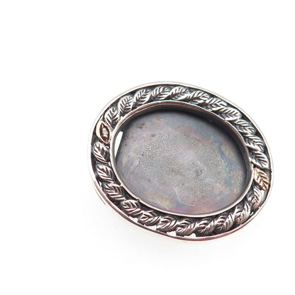 925 Sterling Silver 10K Gold Vintage Real Diamond Picture Frame Brooch / Pendant