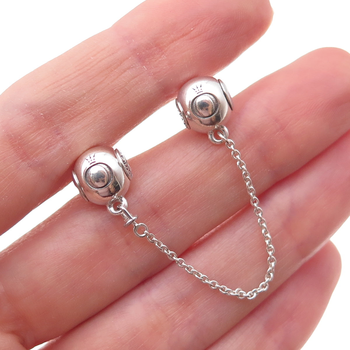 Pandora 925 Sterling Silver Safety Chain Slide Double Bead Charm
