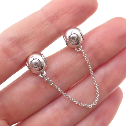 Pandora 925 Sterling Silver Safety Chain Slide Double Bead Charm