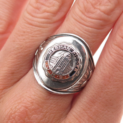 Reed & Co. Sterling Vintage 1979 Enamel Herman Ridder JH School Ring Size 8.75