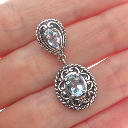 ROSS SIMONS 925 Sterling Silver Vintage Real Blue Topaz Oxidized Charm Pendant