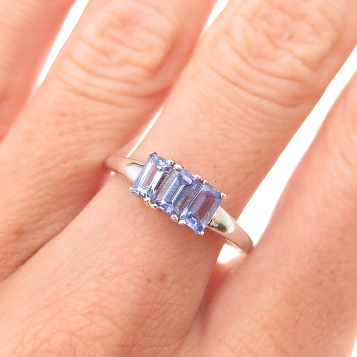 Chuck Clemency 925 Sterling Silver Real Emerald-Cut Tanzanite Ring Size 8