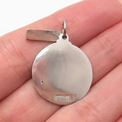 925 Sterling Silver Vintage Old Stock Blue Enamel "Sweet 16" Round Pendant