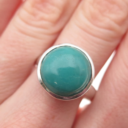 925 Sterling Silver Vintage Real Kingman Turquoise Modernist Ring Size 9.25