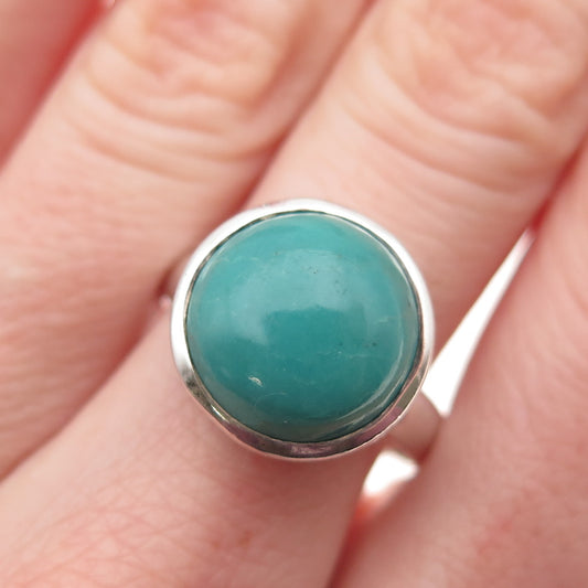 925 Sterling Silver Vintage Real Kingman Turquoise Modernist Ring Size 9.25