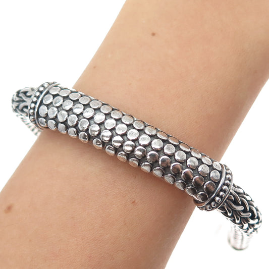925 Sterling Silver Vintage Dotted Wheat Link Oxidized Heavy 79.5g Bracelet 7.5"