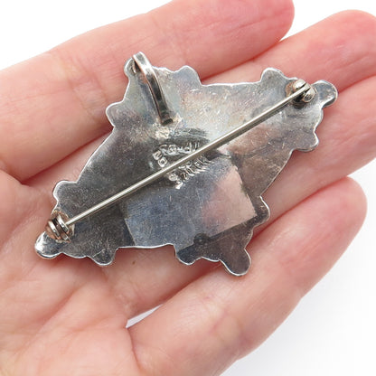 LATON 925 Sterling Silver 2-Tone Vintage Mexico Dome Oxidized Pin Brooch Pendant